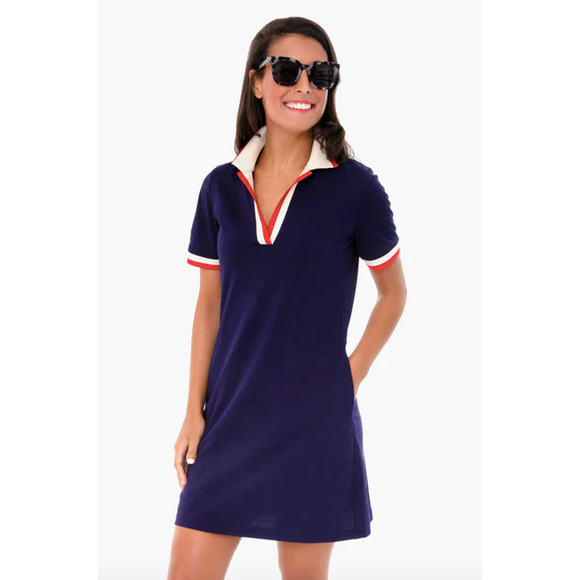 Tuckernuck Hutton Polo Dress Navy Blue Short Sleeve Large NWT Preppy Tennis - Picture 1 of 7